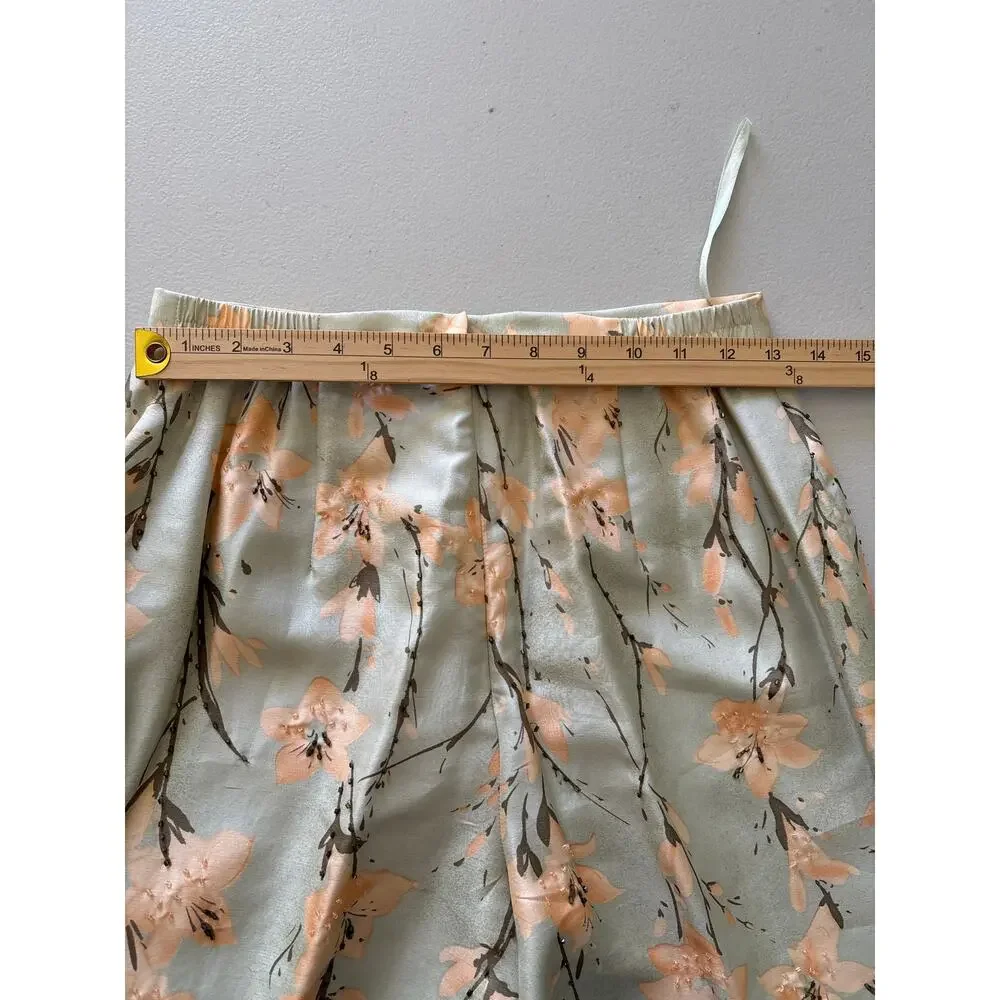 Adrianna Papell Pant Suit Women's Size 6‎ Peach Silk Floral Bead Asian Inspired